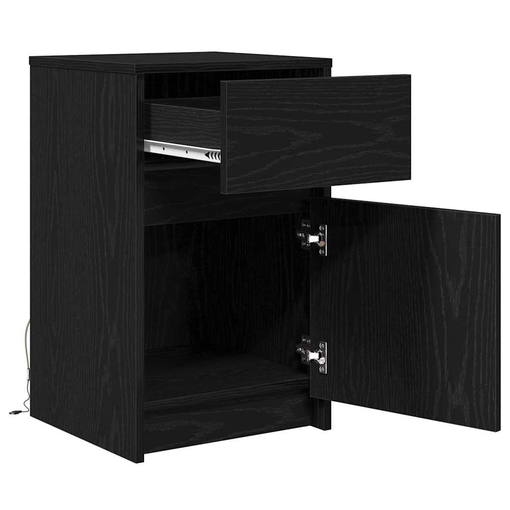 LED Bedside Kast 2 pcs Zwart eiken 38 x 34 x 61 cm Bewerkt hout is nu te koop bij PeponiXL, paradijselijk wonen!