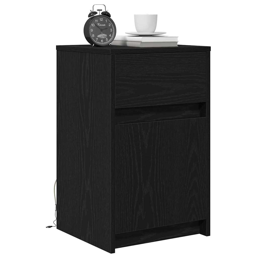 LED Bedside Kast 2 pcs Zwart eiken 38 x 34 x 61 cm Bewerkt hout is nu te koop bij PeponiXL, paradijselijk wonen!