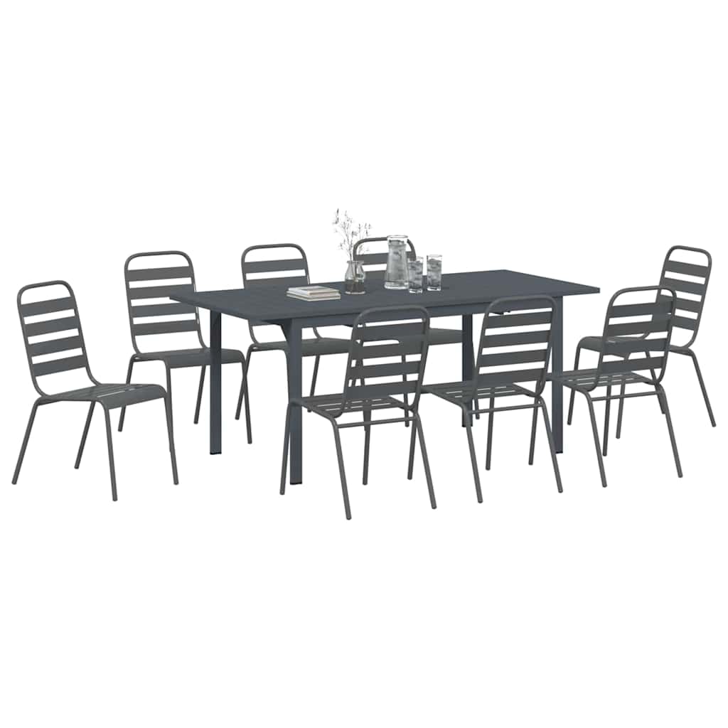 Tuin eettafelset 9 pcs Antraciet Poedercoating staal is nu te koop bij PeponiXL, paradijselijk wonen!