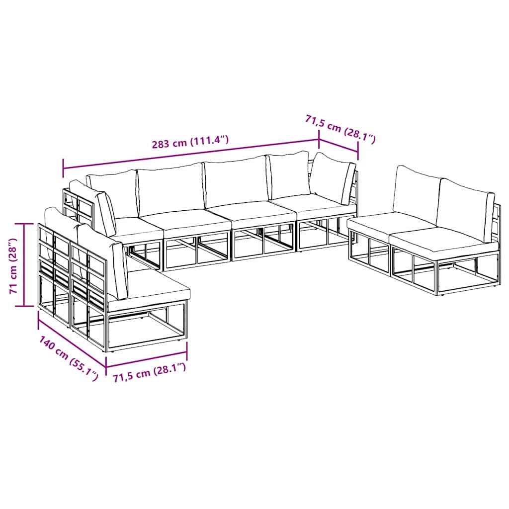 Tuinbankenset met kussen 8 pcs Zwart Aluminium is nu te koop bij PeponiXL, paradijselijk wonen!