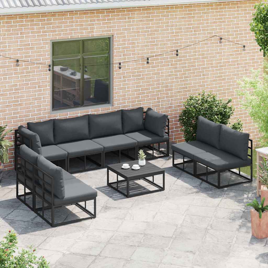 Tuinbankenset met kussen 9 pcs Zwart Aluminium is nu te koop bij PeponiXL, paradijselijk wonen!
