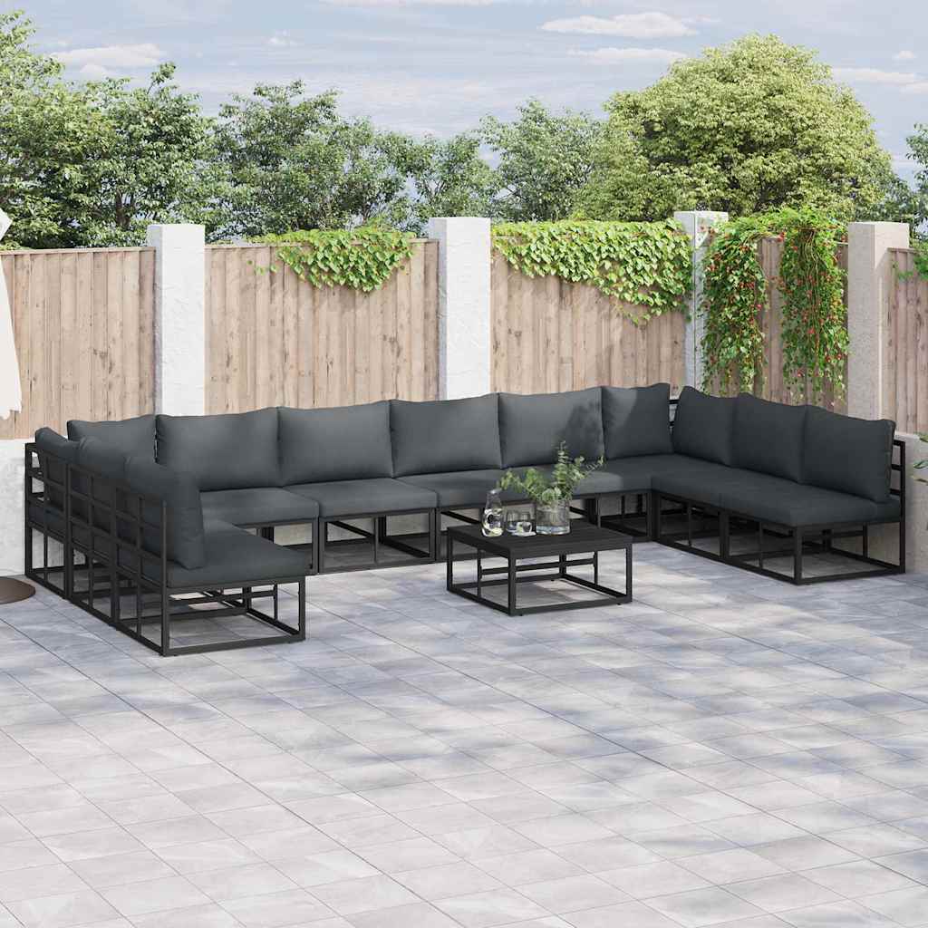 Tuinbankenset met kussen 10 pcs Zwart Aluminium is nu te koop bij PeponiXL, paradijselijk wonen!