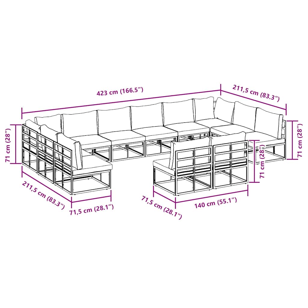 Tuinbankenset met kussen 12 pcs Zwart Aluminium is nu te koop bij PeponiXL, paradijselijk wonen!