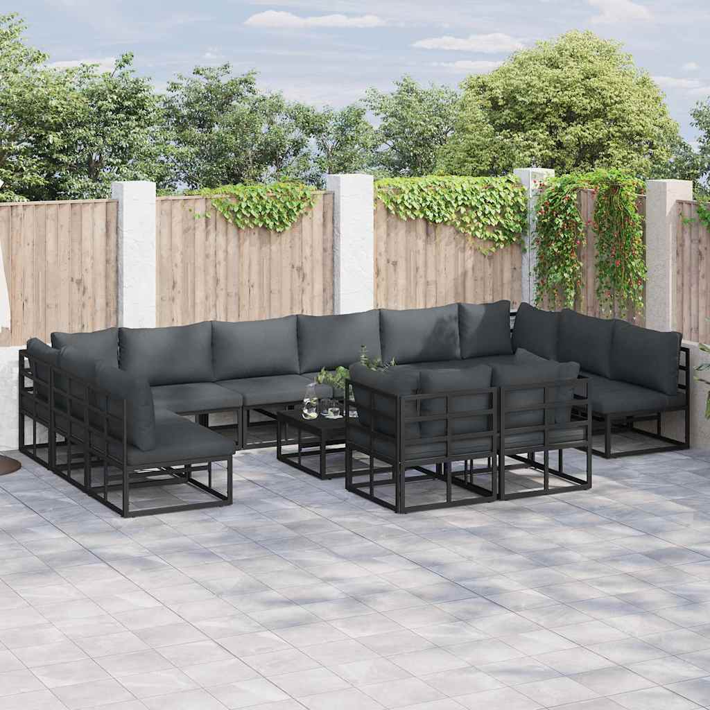 Tuinbankenset met kussen 12 pcs Zwart Aluminium is nu te koop bij PeponiXL, paradijselijk wonen!