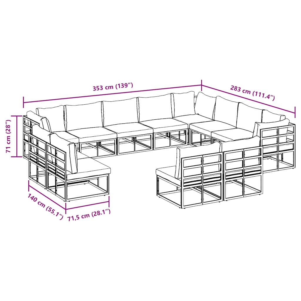 Tuinbankenset met kussen 12 pcs Zwart Aluminium is nu te koop bij PeponiXL, paradijselijk wonen!