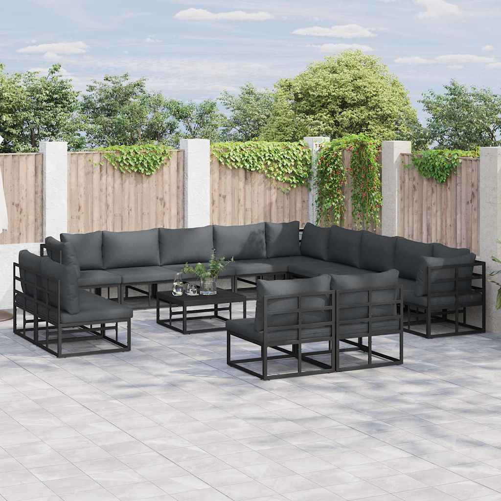 Tuinbankenset met kussen 14 pcs Zwart Aluminium is nu te koop bij PeponiXL, paradijselijk wonen!