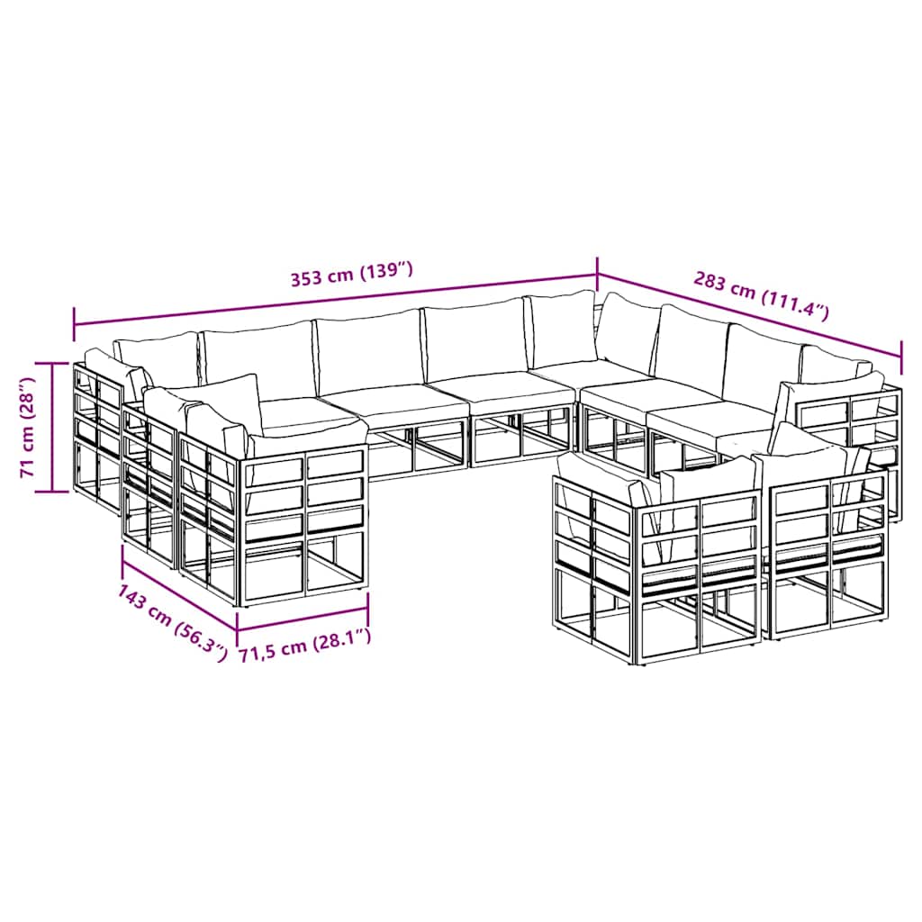 Tuin Sofa Set met kussen 12 pcs is nu te koop bij PeponiXL, paradijselijk wonen!