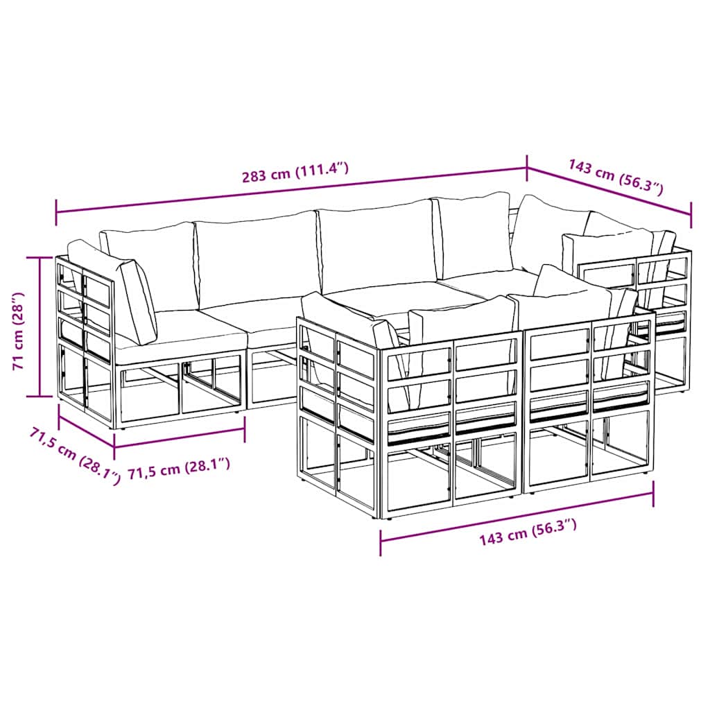 Tuinbankenset met kussen 7 pcs Zwart Staal is nu te koop bij PeponiXL, paradijselijk wonen!
