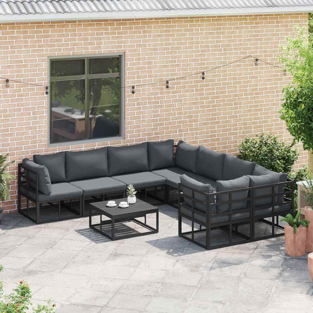 Tuinbankenset met kussen 8 pcs Zwart Staal is nu te koop bij PeponiXL, paradijselijk wonen!