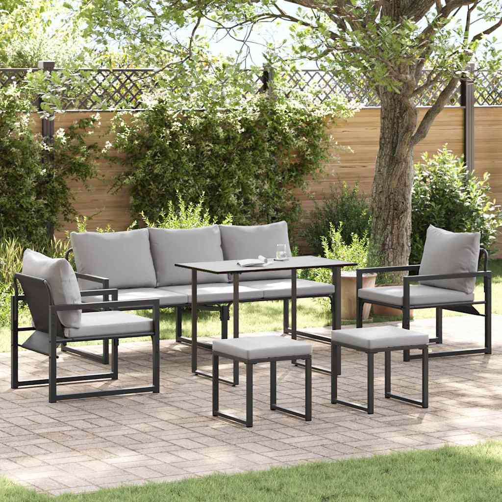 Tuinbankenset met kussen 6 pcs Zwart Staal is nu te koop bij PeponiXL, paradijselijk wonen!