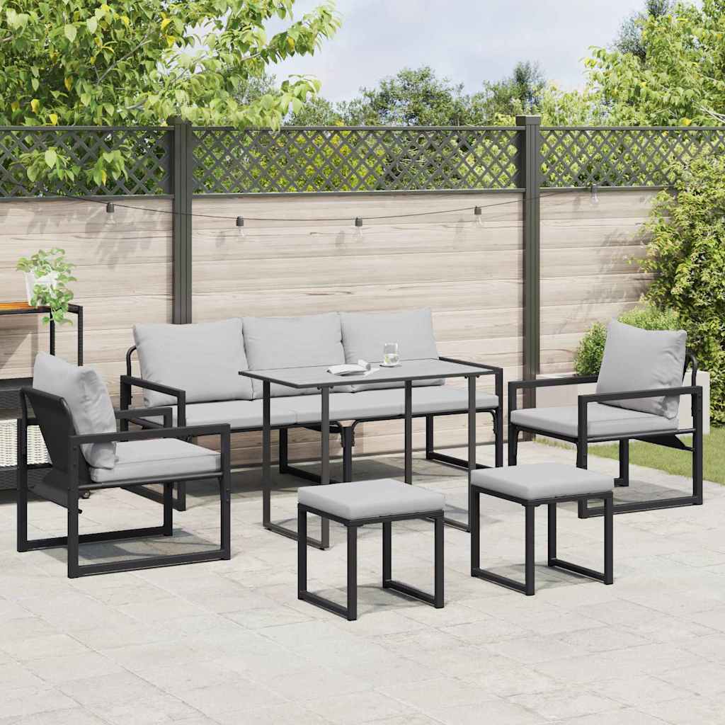 Tuinbankenset met kussen 6 pcs Zwart Staal is nu te koop bij PeponiXL, paradijselijk wonen!