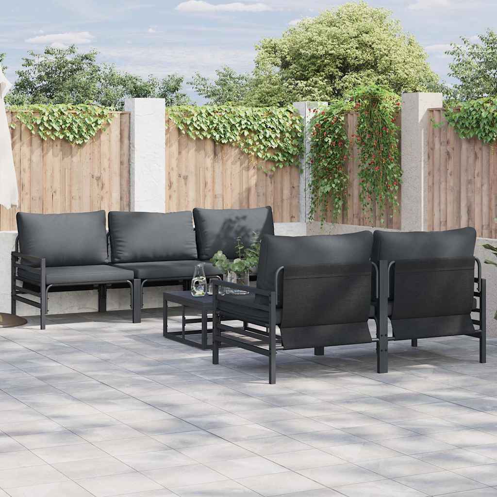 Tuinbankenset met kussen 6 pcs Zwart Staal is nu te koop bij PeponiXL, paradijselijk wonen!