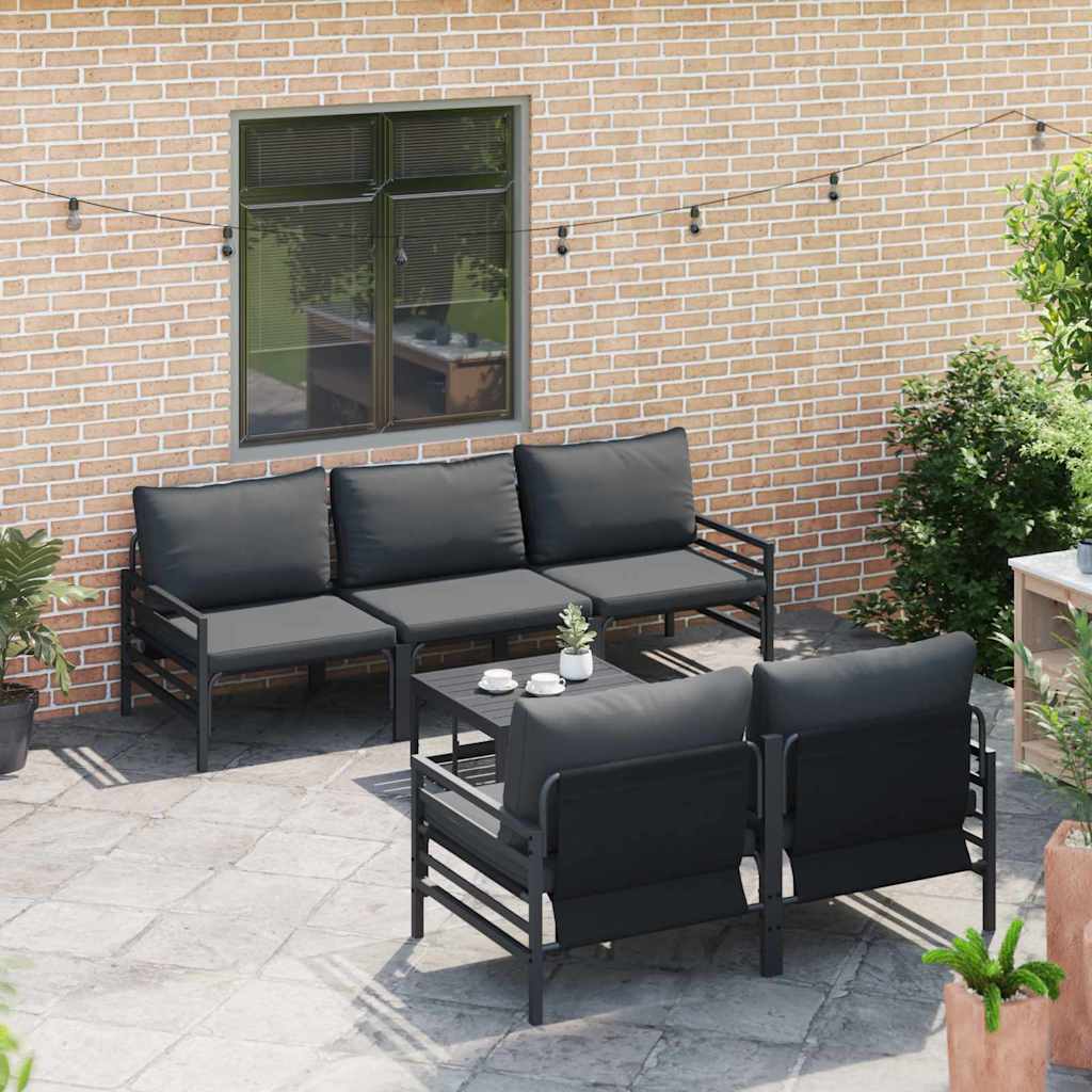 Tuinbankenset met kussen 6 pcs Zwart Staal is nu te koop bij PeponiXL, paradijselijk wonen!