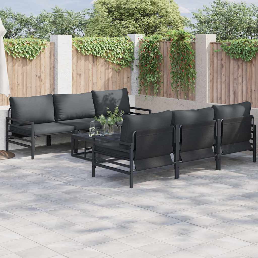 Tuinbankenset met kussen 7 pcs Zwart Staal is nu te koop bij PeponiXL, paradijselijk wonen!