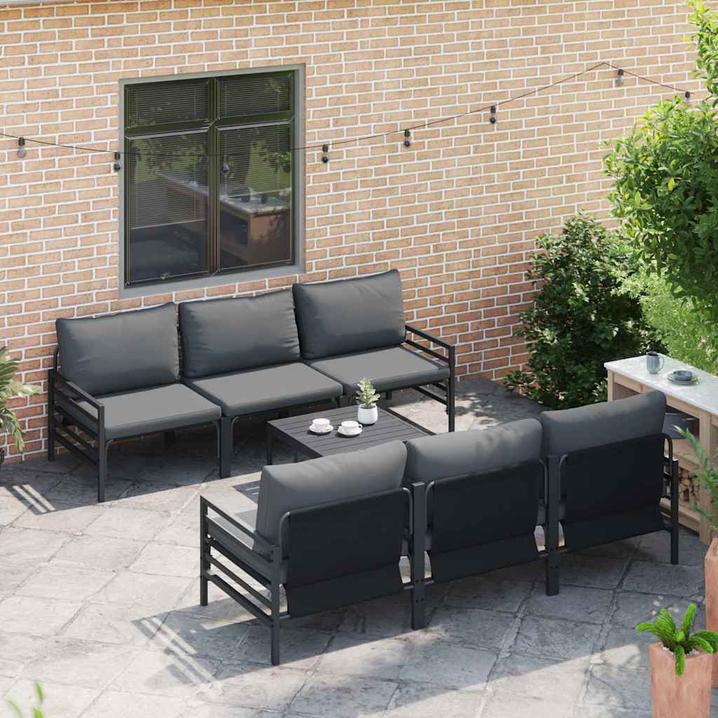 Tuinbankenset met kussen 7 pcs Zwart Staal is nu te koop bij PeponiXL, paradijselijk wonen!