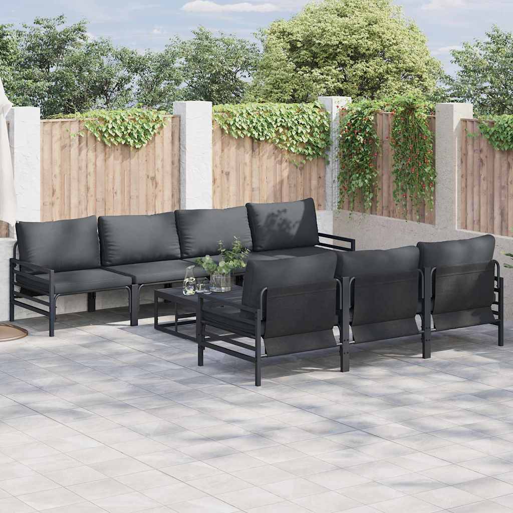 Tuinbankenset met kussen 8 pcs Zwart Staal is nu te koop bij PeponiXL, paradijselijk wonen!
