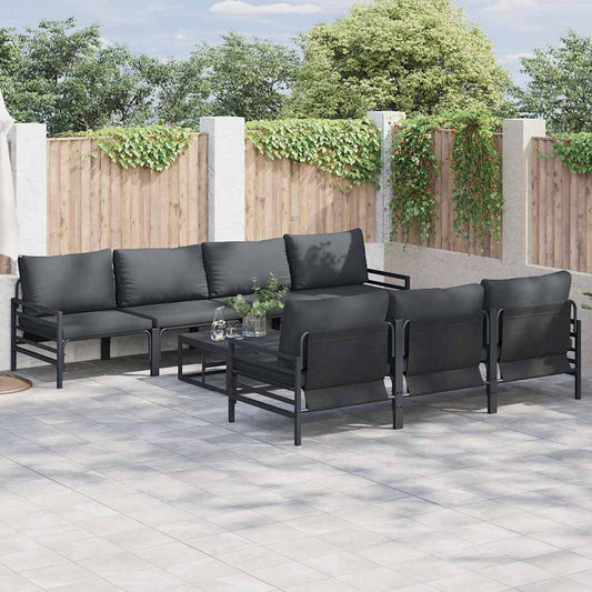 Tuinbankenset met kussen 8 pcs Zwart Staal is nu te koop bij PeponiXL, paradijselijk wonen!