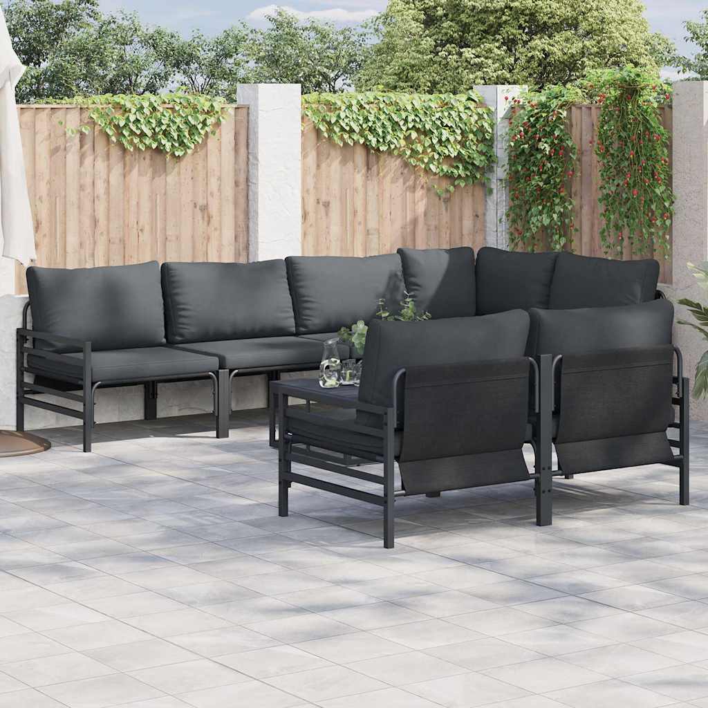 Tuinbankenset met kussen 7 pcs Zwart Staal is nu te koop bij PeponiXL, paradijselijk wonen!