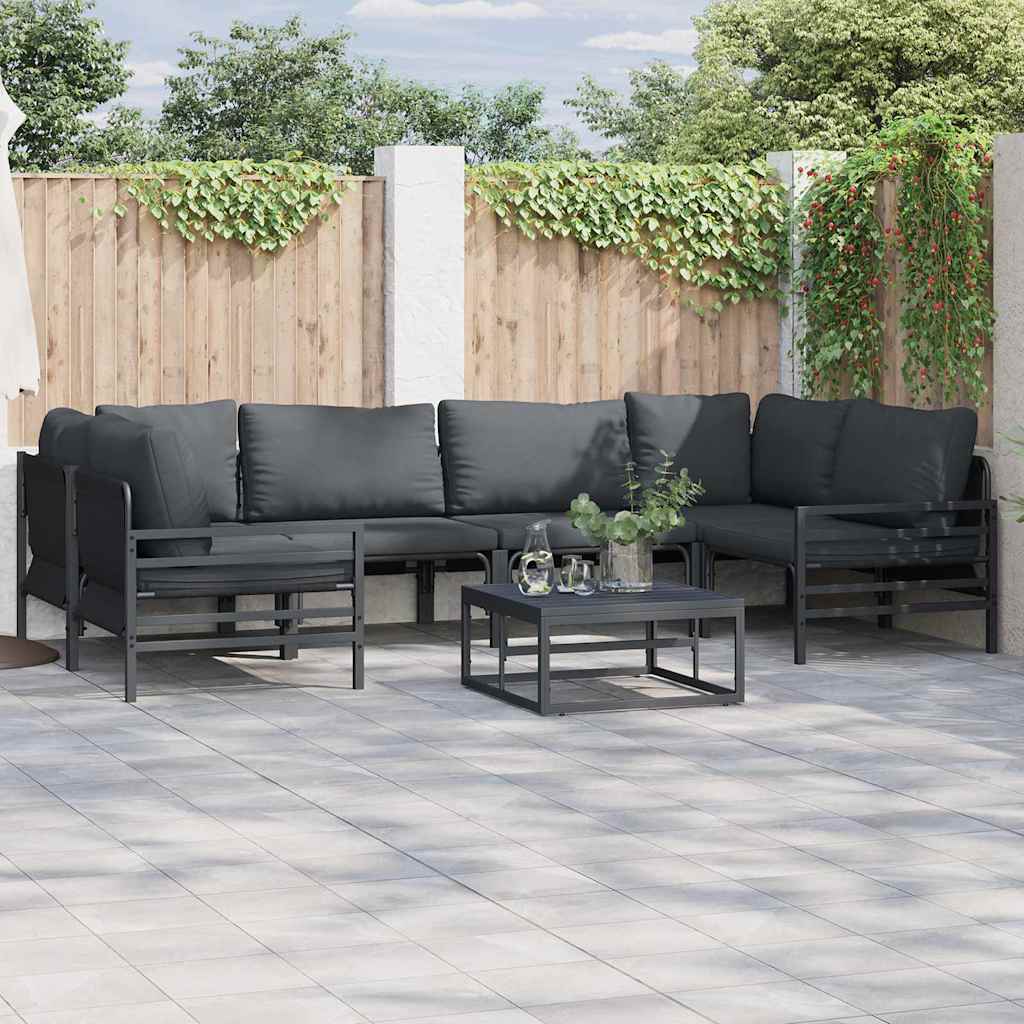 Tuinbankenset met kussen 7 pcs Zwart Staal is nu te koop bij PeponiXL, paradijselijk wonen!