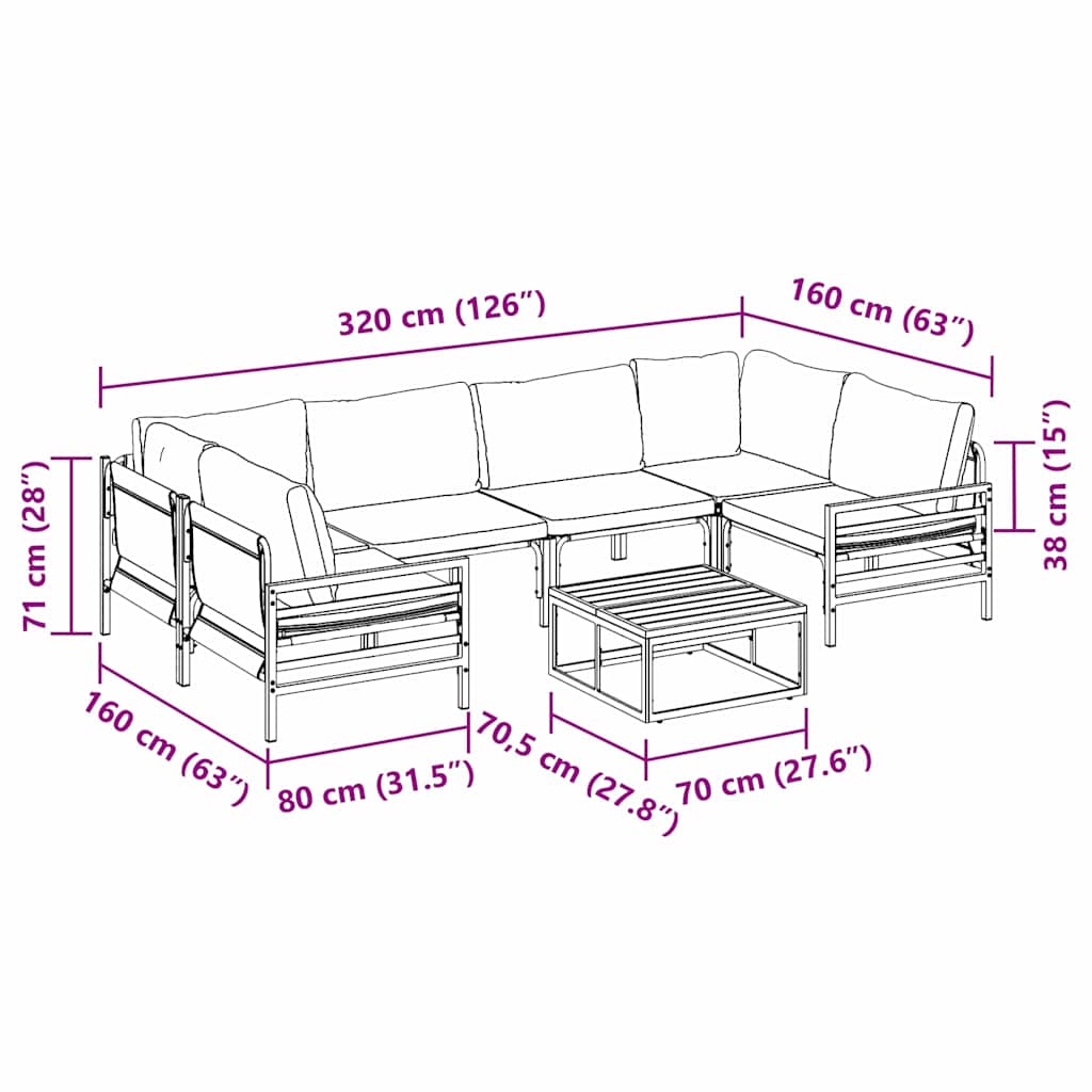 Tuinbankenset met kussen 7 pcs Zwart Staal is nu te koop bij PeponiXL, paradijselijk wonen!