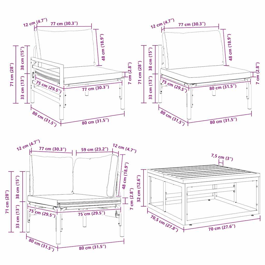 Tuinbankenset met kussen 7 pcs Zwart Staal is nu te koop bij PeponiXL, paradijselijk wonen!