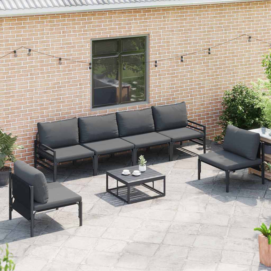 Tuinbankenset met kussen 7 pcs Zwart Staal is nu te koop bij PeponiXL, paradijselijk wonen!
