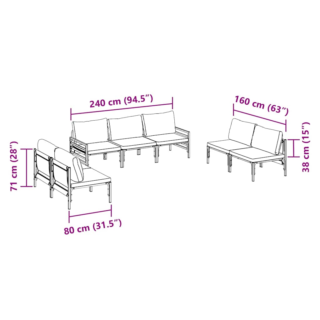 Tuinbankenset met kussen 7 pcs Zwart Staal is nu te koop bij PeponiXL, paradijselijk wonen!