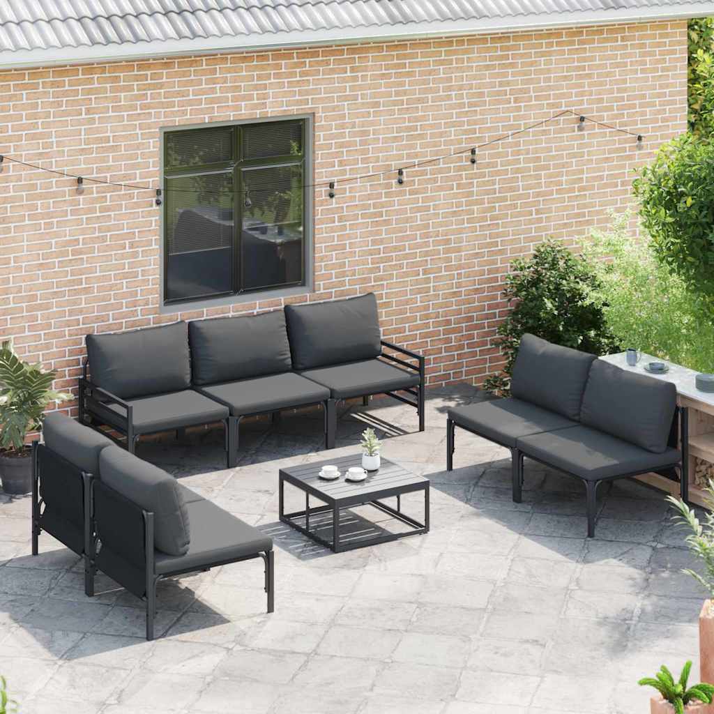 Tuinbankenset met kussen 8 pcs Zwart Staal is nu te koop bij PeponiXL, paradijselijk wonen!