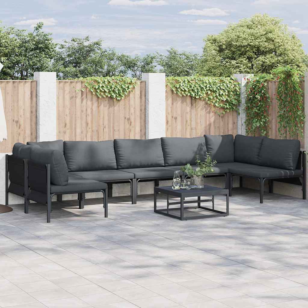 Tuinbankenset met kussen 8 pcs Zwart Staal is nu te koop bij PeponiXL, paradijselijk wonen!
