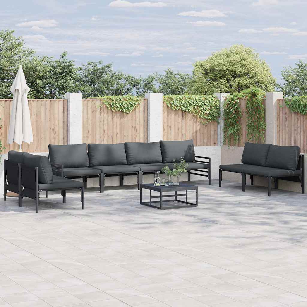 Tuinbankenset met kussen 8 pcs Zwart Staal is nu te koop bij PeponiXL, paradijselijk wonen!