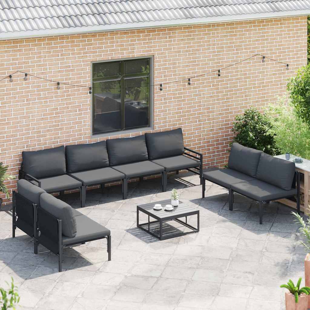Tuinbankenset met kussen 8 pcs Zwart Staal is nu te koop bij PeponiXL, paradijselijk wonen!