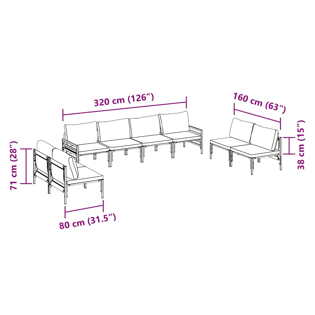 Tuinbankenset met kussen 8 pcs Zwart Staal is nu te koop bij PeponiXL, paradijselijk wonen!