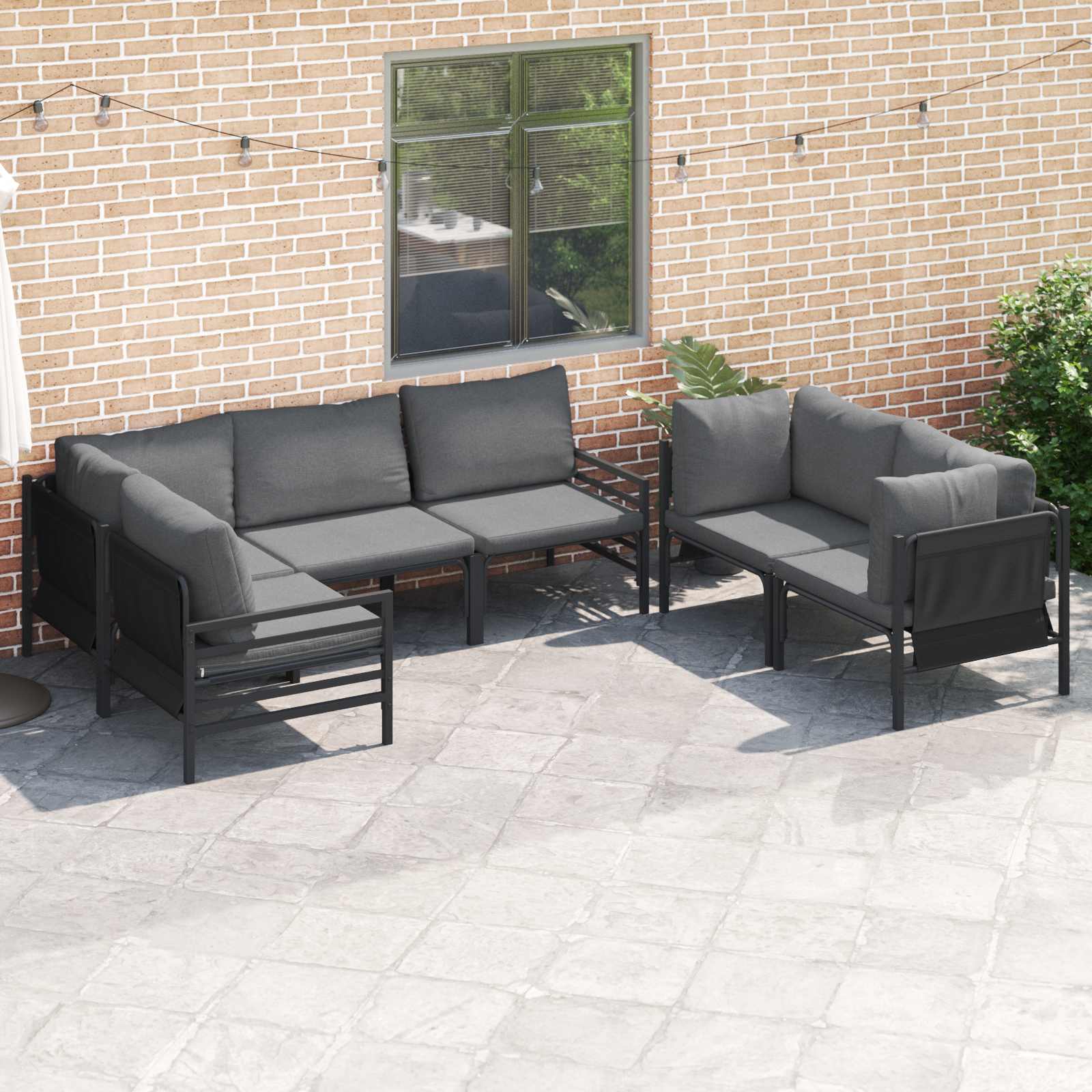 Tuin Sofa Set met kussen 6 pcs Antraciet Staal is nu te koop bij PeponiXL, paradijselijk wonen!