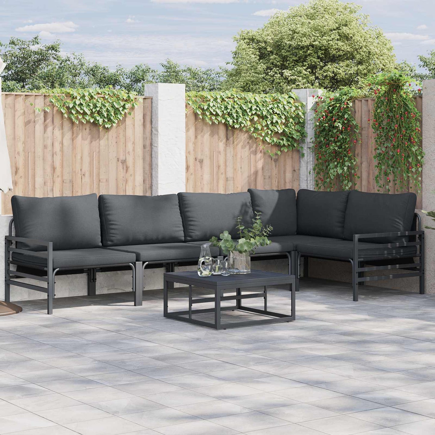 Tuinbankenset met kussen 6 pcs Zwart Staal is nu te koop bij PeponiXL, paradijselijk wonen!