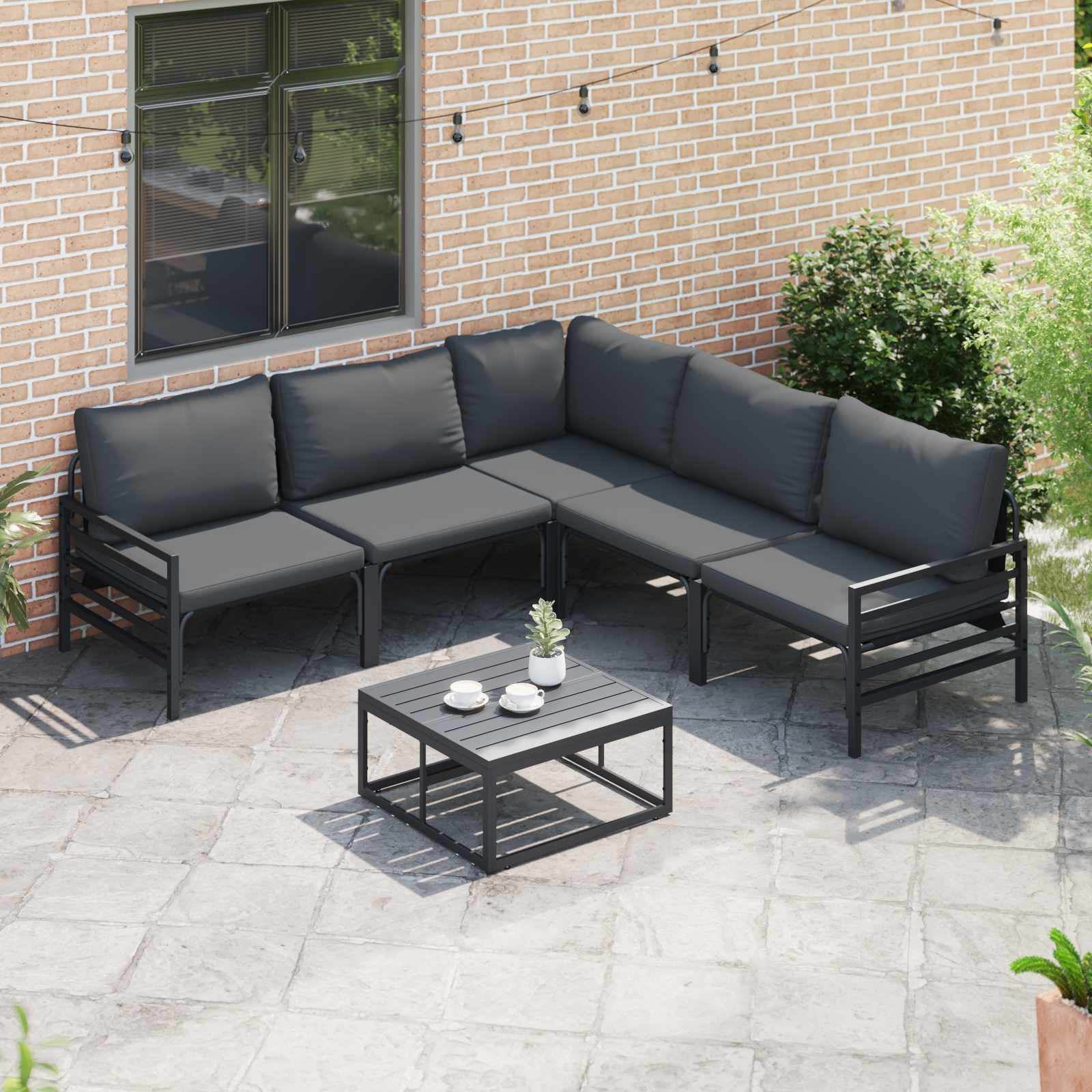 Tuinbankenset met kussen 6 pcs Zwart Staal is nu te koop bij PeponiXL, paradijselijk wonen!