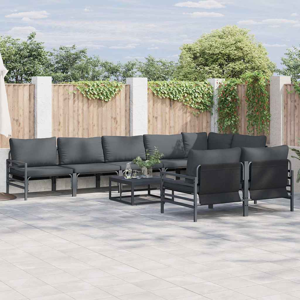 Tuinbankenset met kussen 8 pcs Zwart Staal is nu te koop bij PeponiXL, paradijselijk wonen!