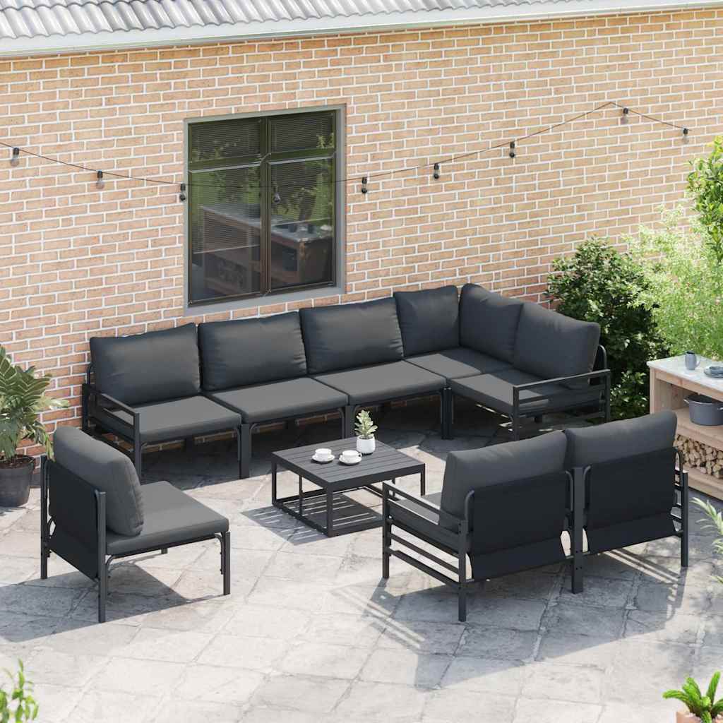 Tuinbankenset met kussen 8 pcs Zwart Staal is nu te koop bij PeponiXL, paradijselijk wonen!
