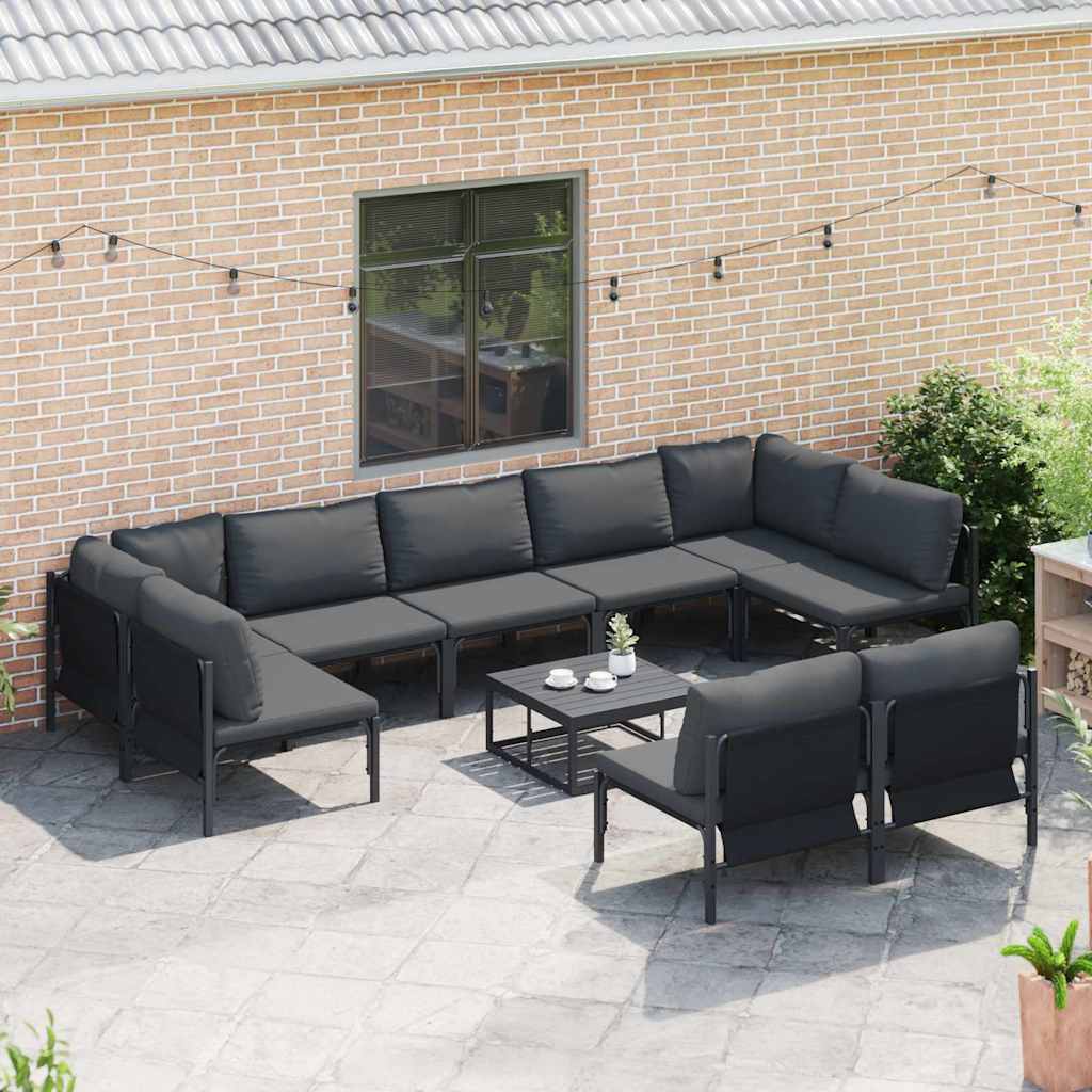 Tuinbankenset met kussen 9 pcs Zwart Staal is nu te koop bij PeponiXL, paradijselijk wonen!