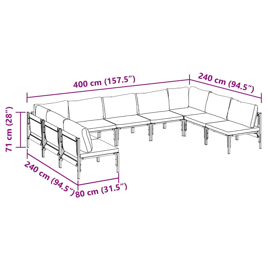 Tuinbankenset met kussen 9 pcs Zwart Staal is nu te koop bij PeponiXL, paradijselijk wonen!
