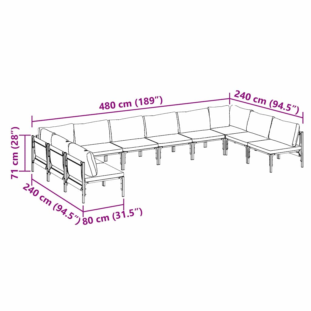 Tuinbankenset met kussen 10 pcs Zwart Staal is nu te koop bij PeponiXL, paradijselijk wonen!