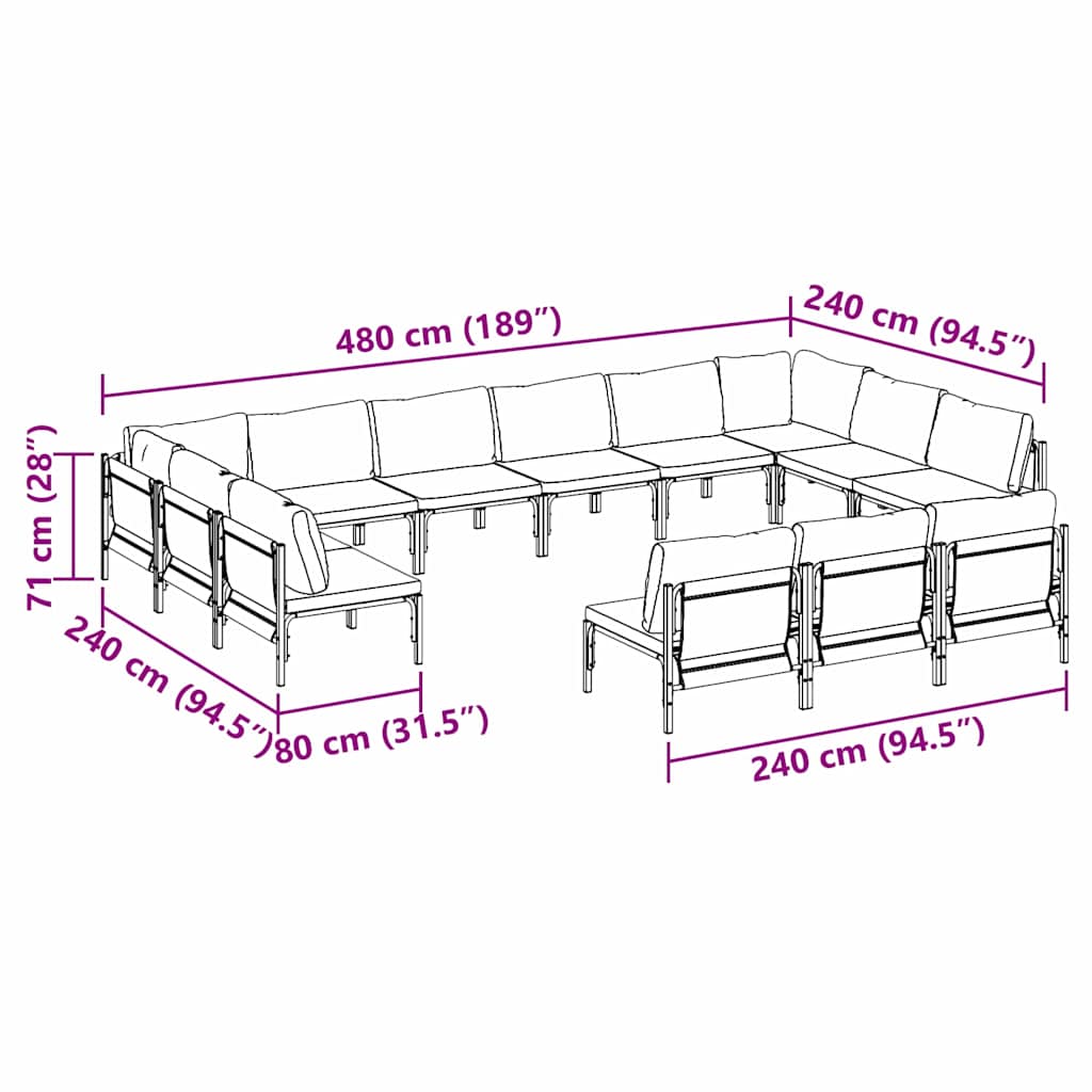 Tuinbankenset met kussen 13 pcs Zwart Staal is nu te koop bij PeponiXL, paradijselijk wonen!