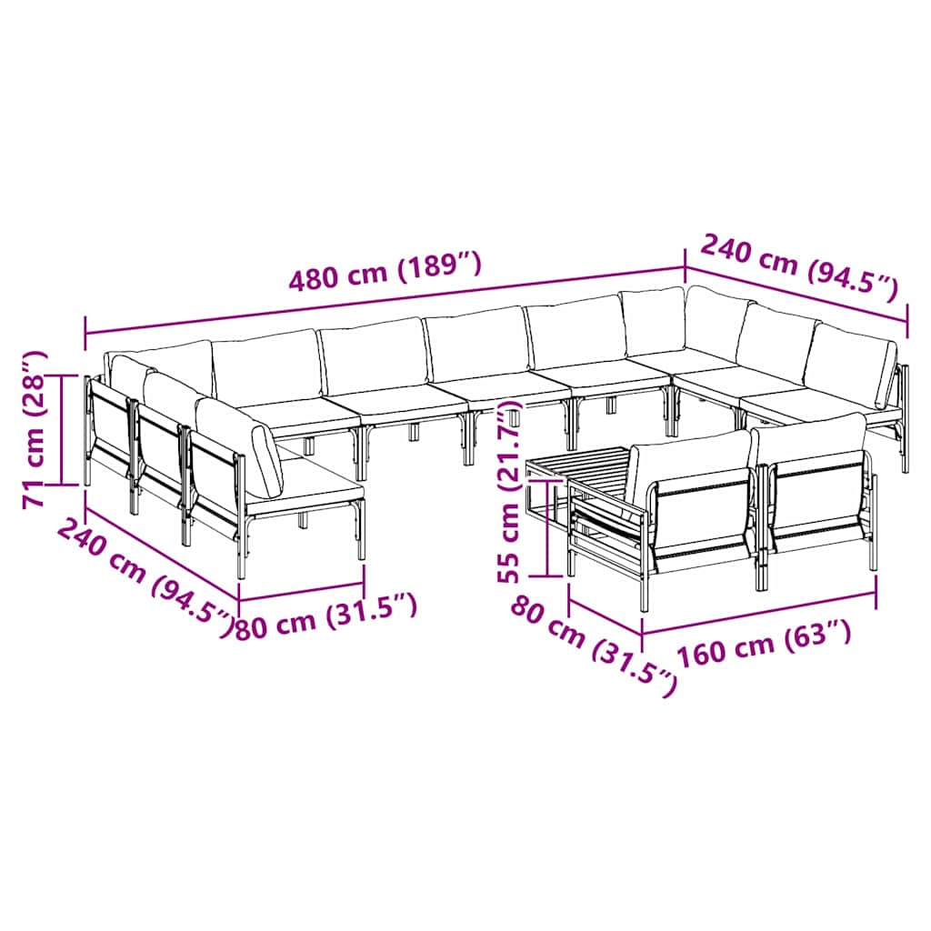 Tuinbankenset met kussen 13 pcs Zwart Staal is nu te koop bij PeponiXL, paradijselijk wonen!