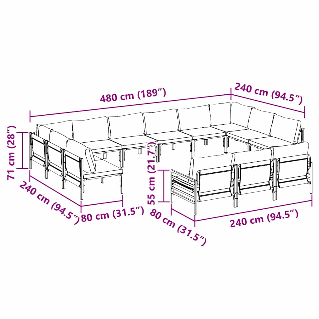 Tuinbankenset met kussen 13 pcs Zwart Staal is nu te koop bij PeponiXL, paradijselijk wonen!