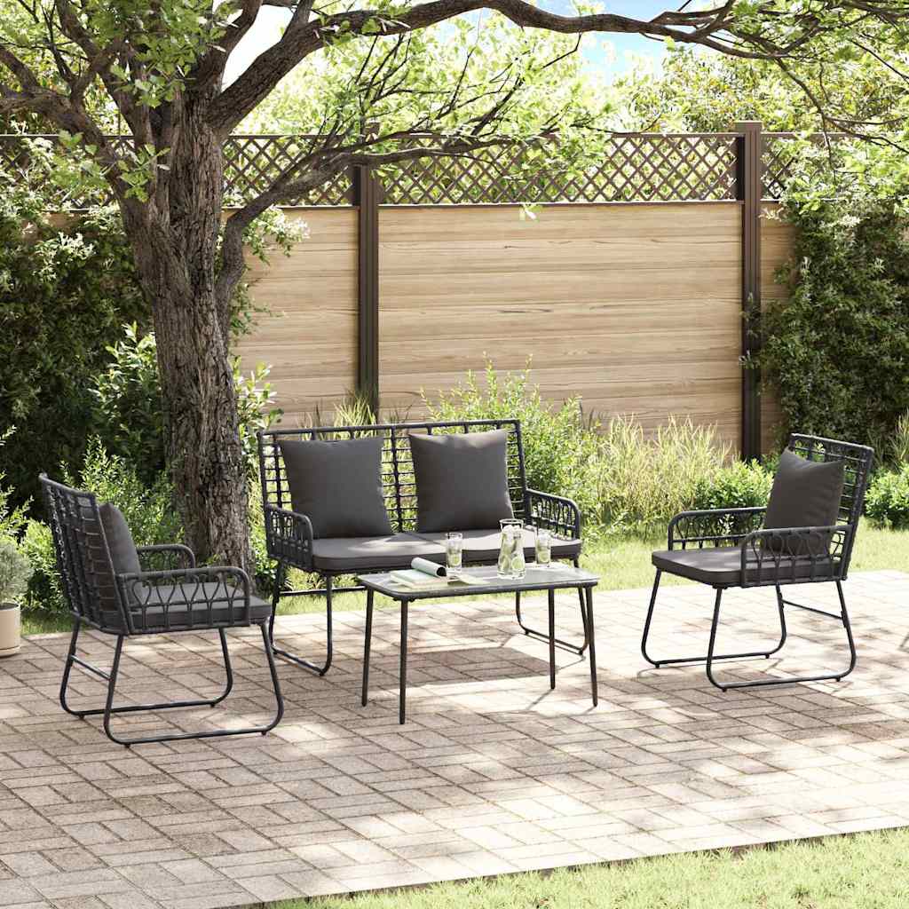 Tuinmeubelset met kussen 4 pcs Zwart en Anthraciet poly rattan is nu te koop bij PeponiXL, paradijselijk wonen!