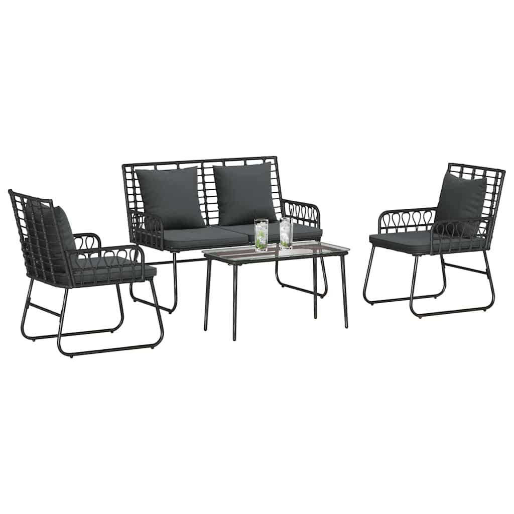 Tuinmeubelset met kussen 4 pcs Zwart en Anthraciet poly rattan is nu te koop bij PeponiXL, paradijselijk wonen!