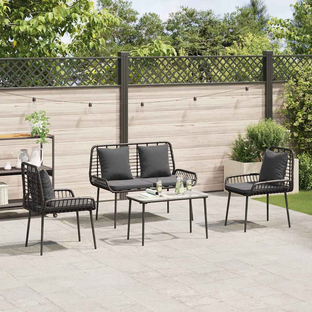 Tuinmeubelset met kussen 4 pcs Zwart en Crème poly rattan is nu te koop bij PeponiXL, paradijselijk wonen!