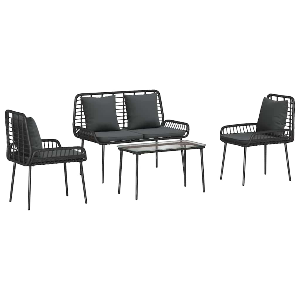 Tuinmeubelset met kussen 4 pcs Zwart en Crème poly rattan is nu te koop bij PeponiXL, paradijselijk wonen!