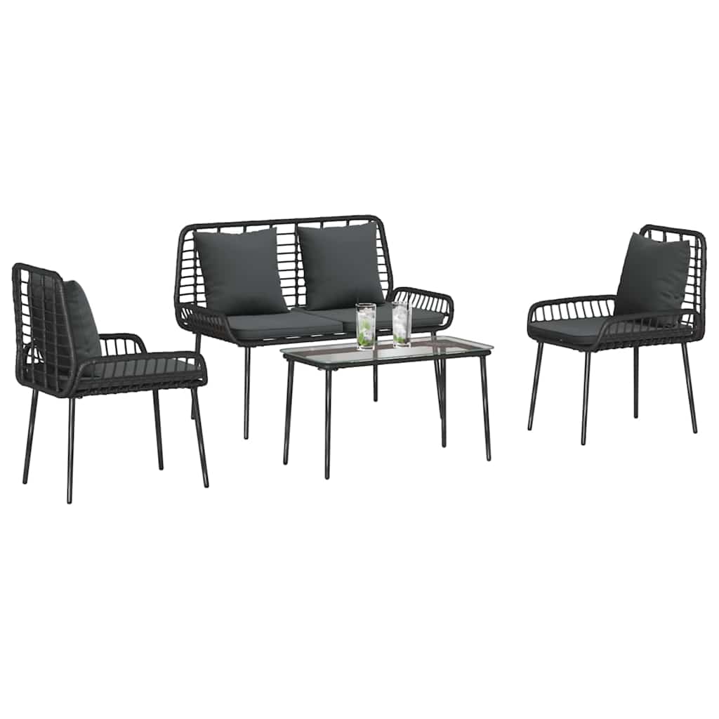 Tuinmeubelset met kussen 4 pcs Zwart en Crème poly rattan is nu te koop bij PeponiXL, paradijselijk wonen!