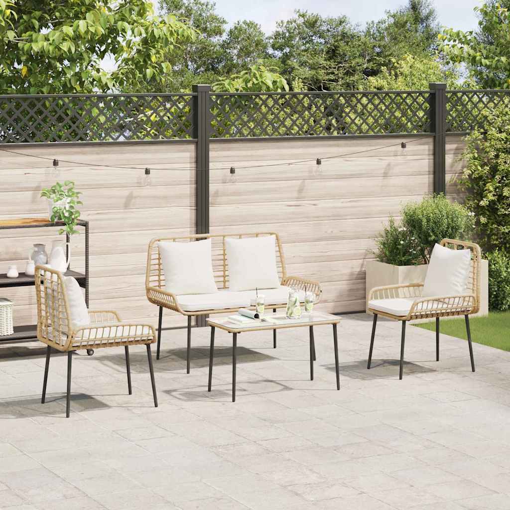 Tuinmeubelset met kussen 4 pcs Zwart en Crème poly rattan is nu te koop bij PeponiXL, paradijselijk wonen!