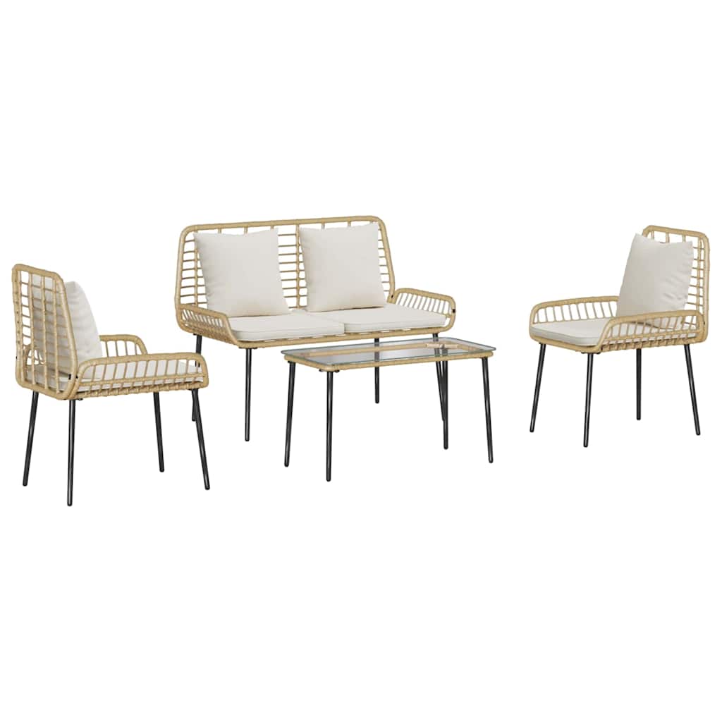 Tuinmeubelset met kussen 4 pcs Zwart en Crème poly rattan is nu te koop bij PeponiXL, paradijselijk wonen!